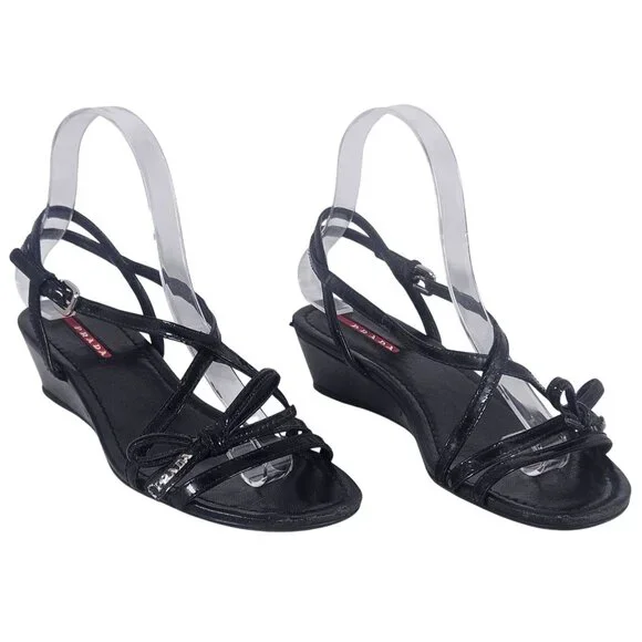 Prada Sport Women Black Wedge Sandal 36 Strappy Gorpcore Minimalist Quiet Luxury - Picture 2 of 16
